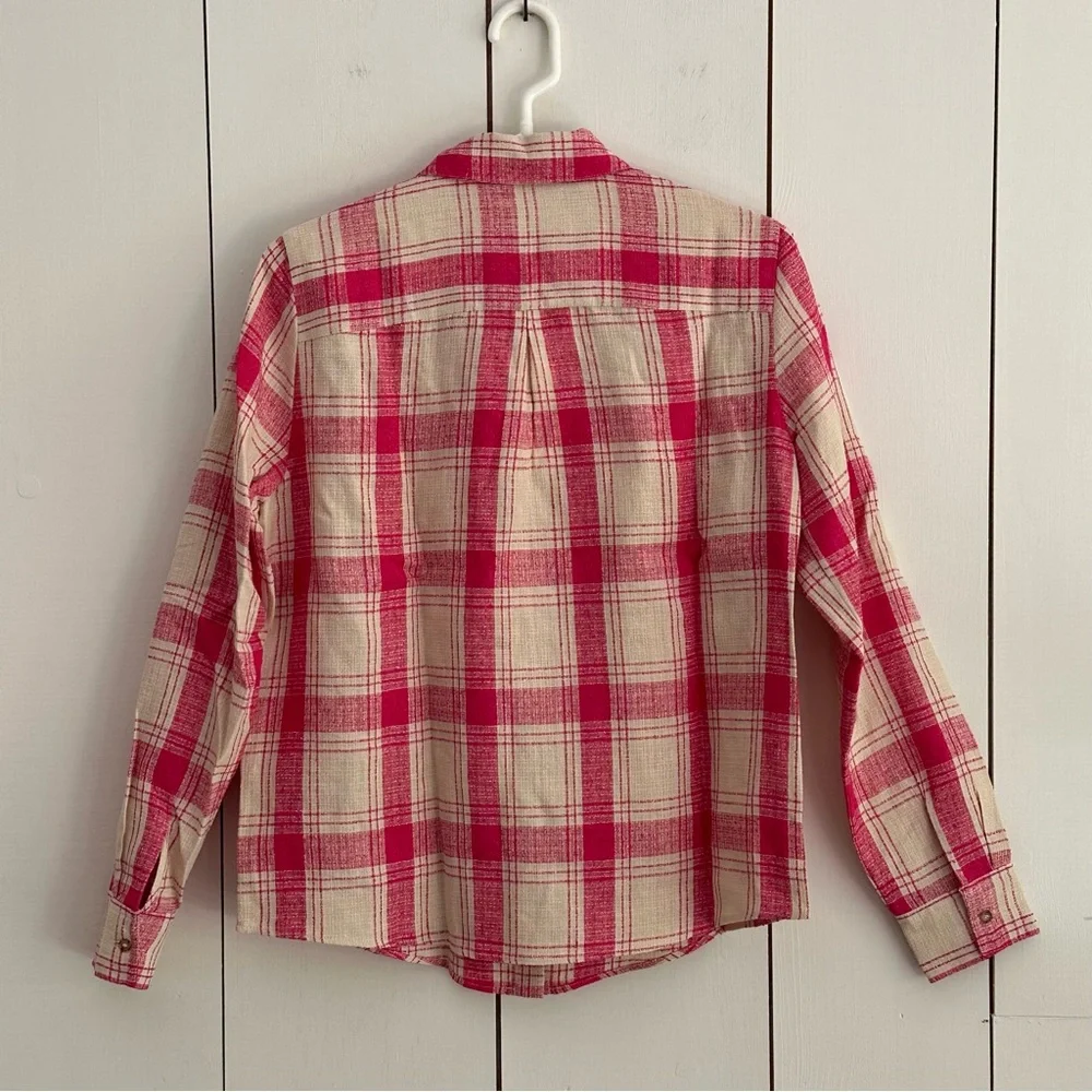 Sezane Tomboy Button-Up Shirt Plaid Pink White Maxi Check Sz 6 NWT Linen Blend - Picture 4 of 11
